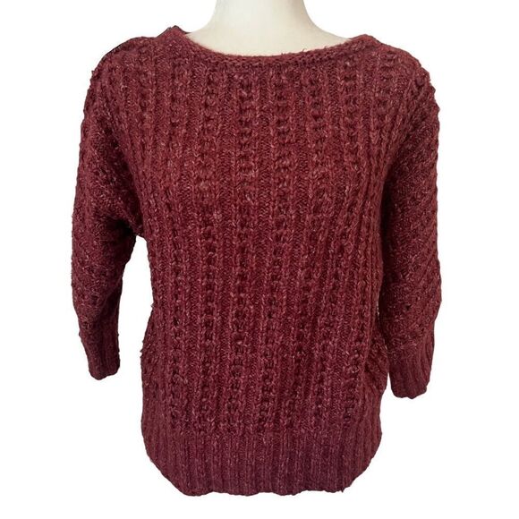 Loft Wine Colored Boat Neck Sweater. Textured. 3/4 Sleeves. Sz Sm. EUC! - Picture 1 of 11